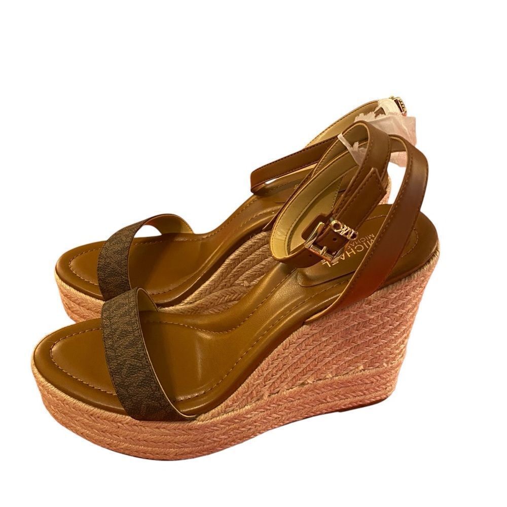 Michael by Michael Kors Leighton Brown Leather Wedge Sandals in Ladies Size 9.5M - Picture 3 of 7